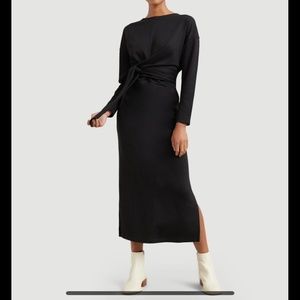 NEW Modern Citizen Audrey Tie-Front Terry Long Sleeve Midi Dress Black Size M